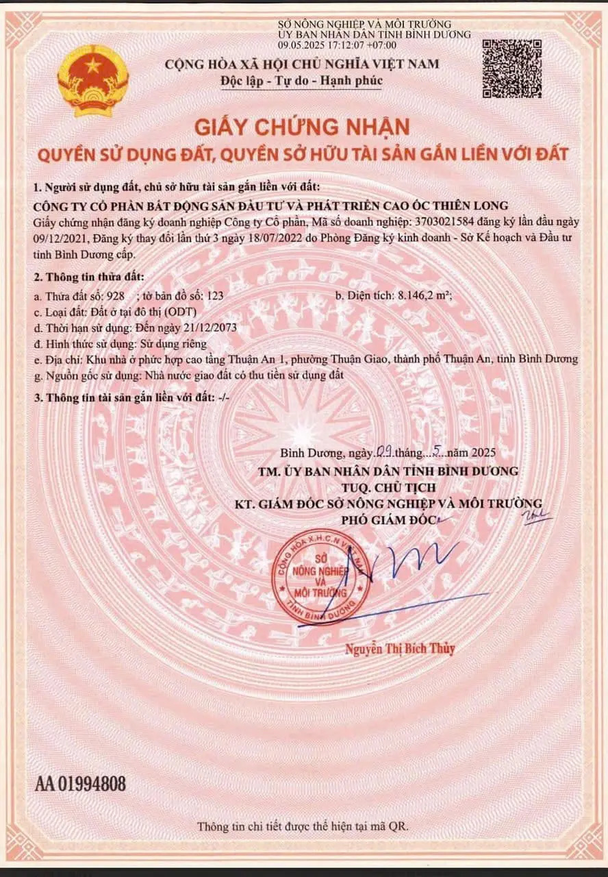 Giấy chứng nhận QSDĐ của dự án