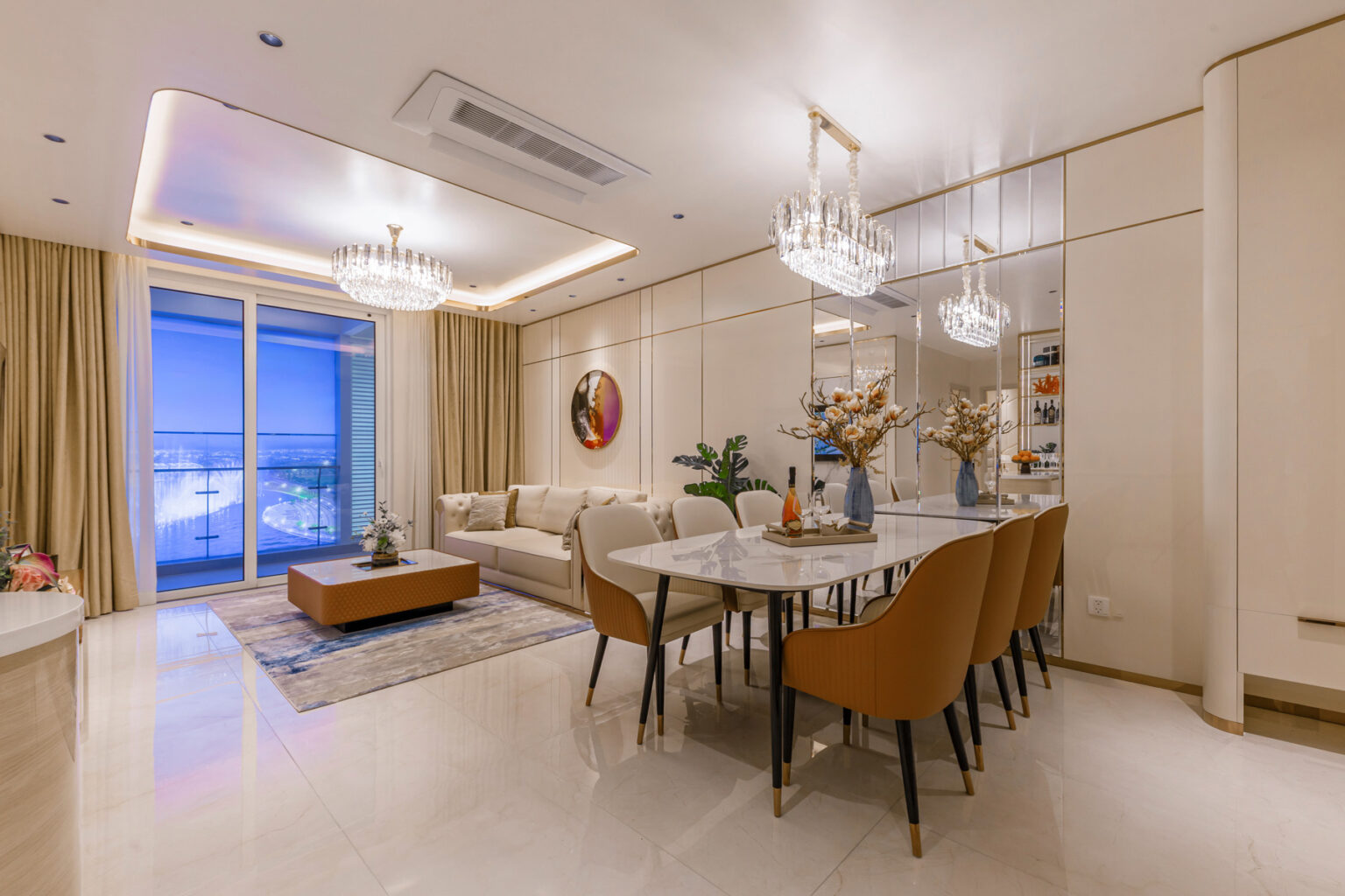 Tầm view nhìn đẹp mắt từ phòng khách của căn hộ