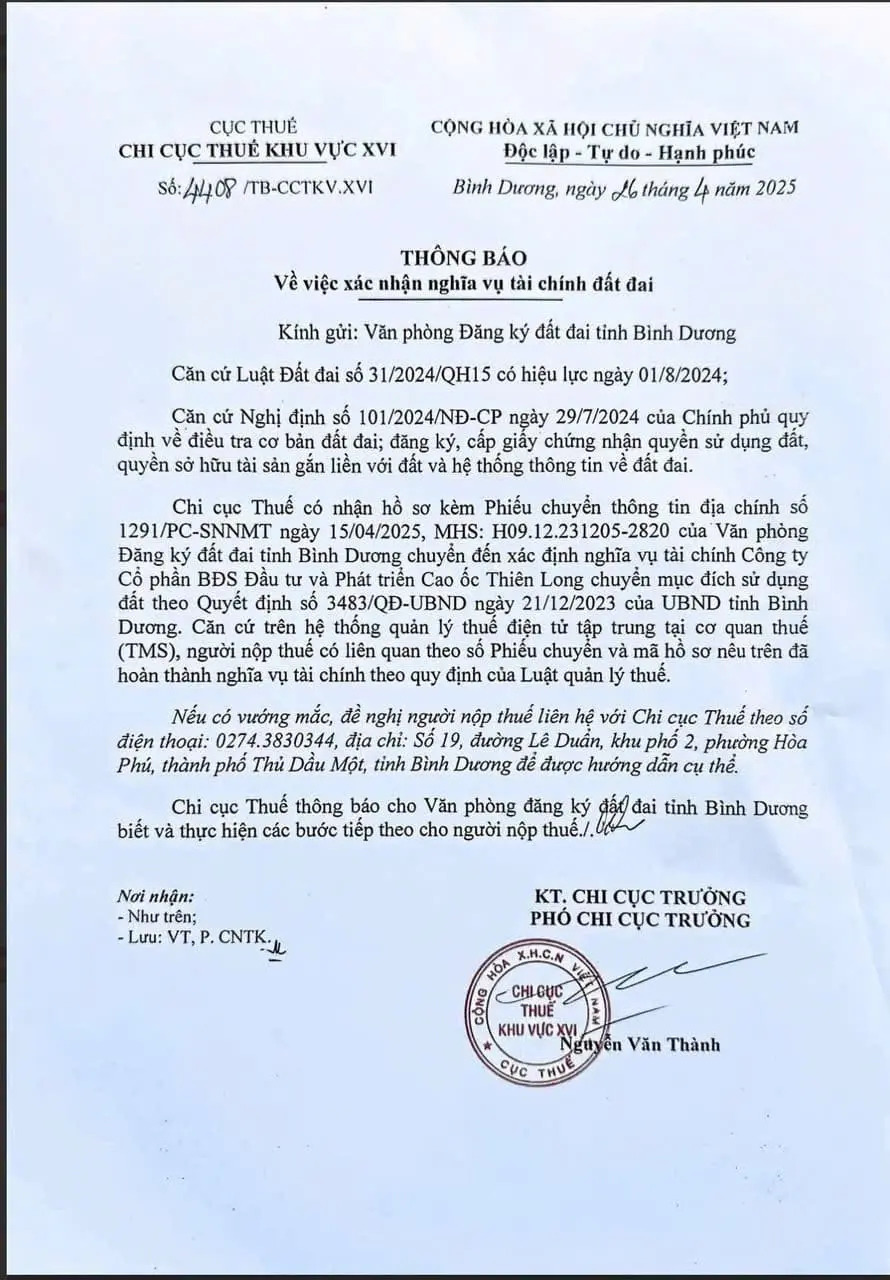 Thông báo xác nhận nghĩa vụ thuế
